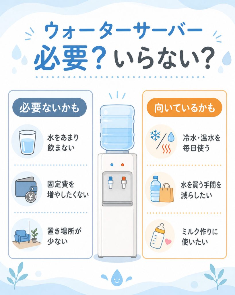 ウォーターサーバーが必要ない人と向いている人の判断ポイント
